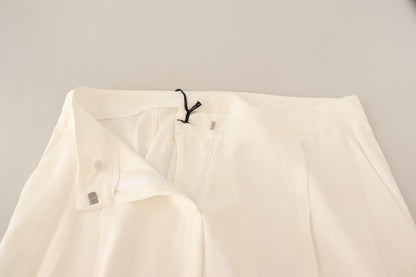 Tonello White High Waist Pleated Straight Formal Trouser Pants