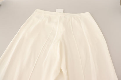 Tonello White High Waist Pleated Straight Formal Trouser Pants
