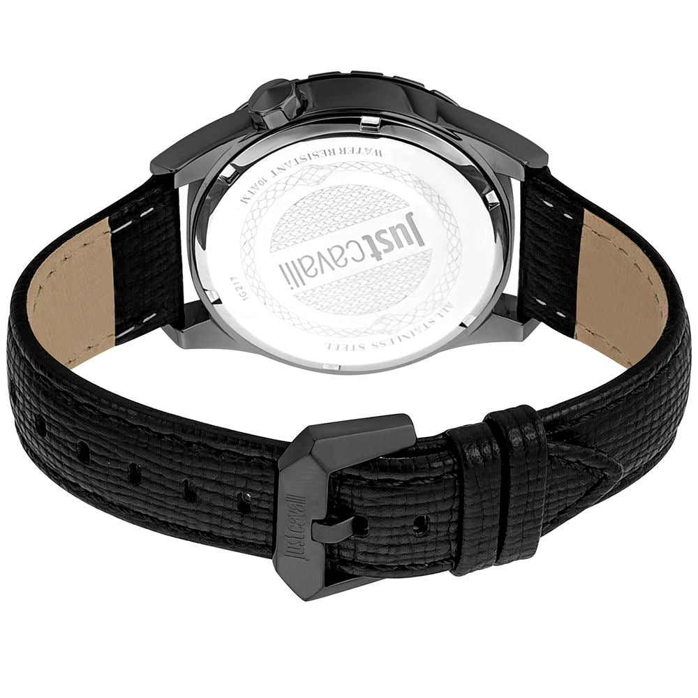 Just Cavalli Black Leather Dress Watch