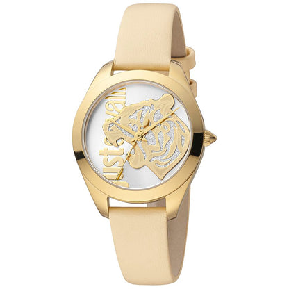 Just Cavalli Beige Leather Dress Watch