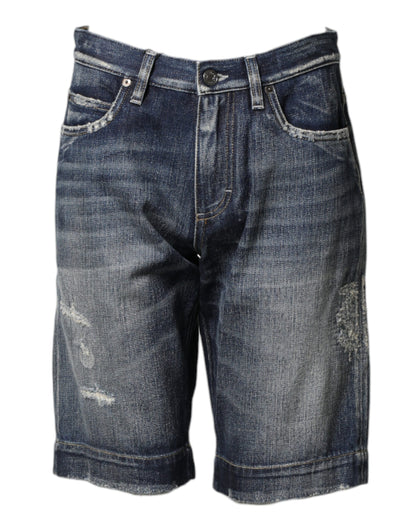 Dolce & Gabbana Blue Cotton Distressed Denim Bermuda Shorts