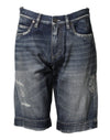 Dolce & Gabbana Blue Cotton Distressed Denim Bermuda Shorts