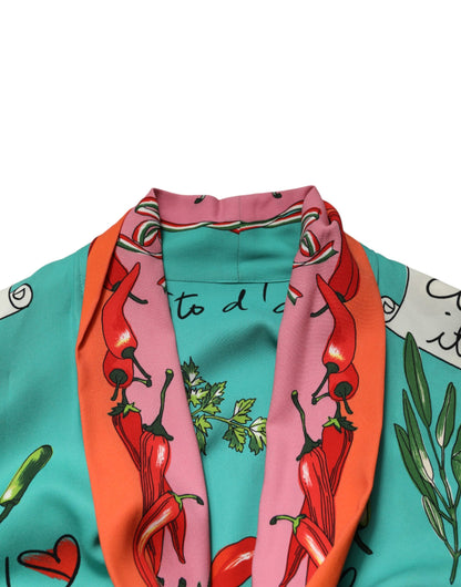 Dolce & Gabbana Green Printed Long Sleeve Wrap Coat Dress