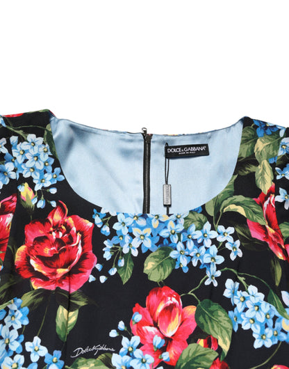 Dolce & Gabbana Black Floral Print Viscose Sheath Midi Dress