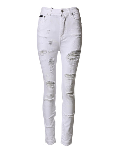 Dolce & Gabbana White Distressed High Waist Denim Jeans