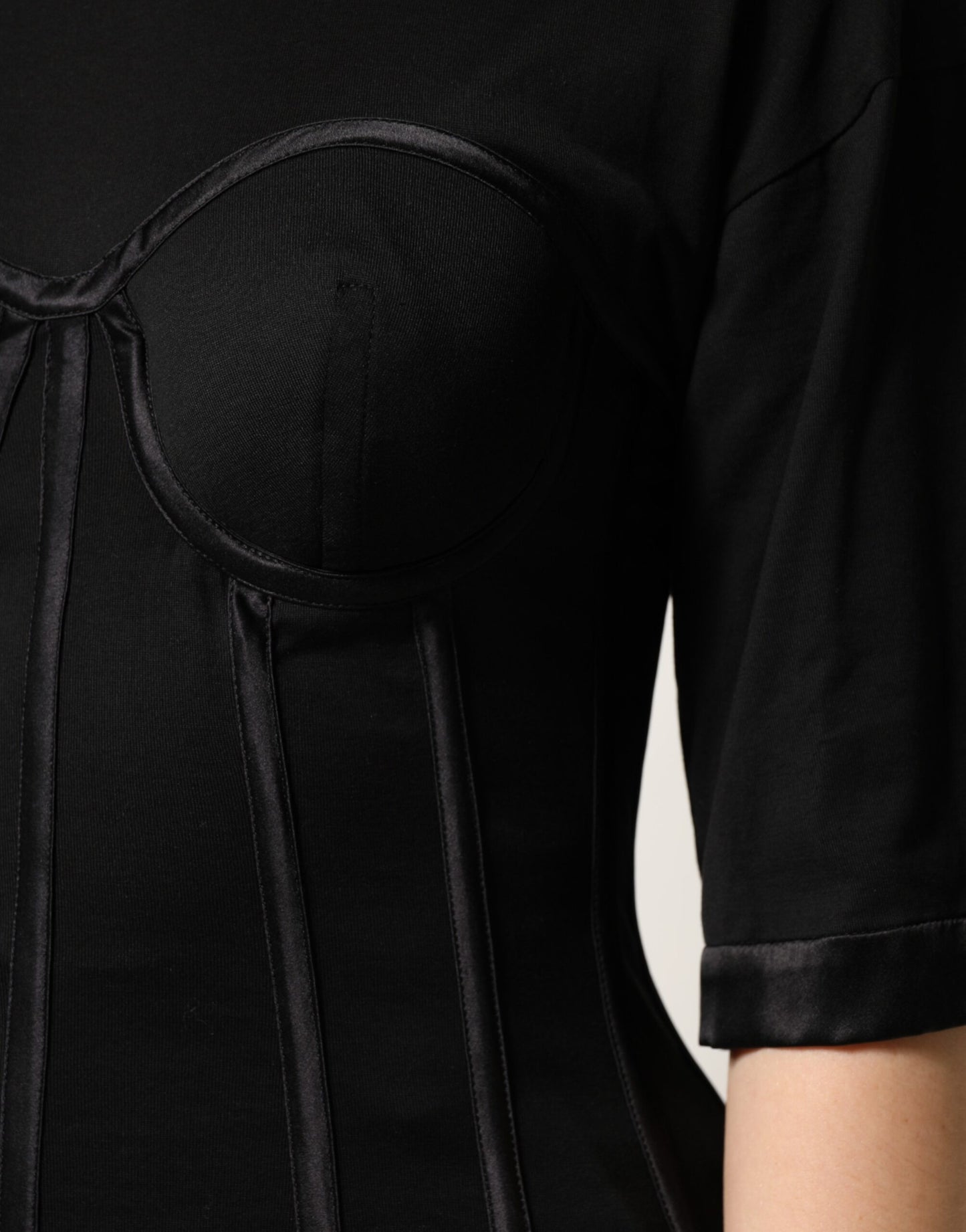 Dolce & Gabbana Black Cotton Bustier Corset Short Sleeves T-shirt