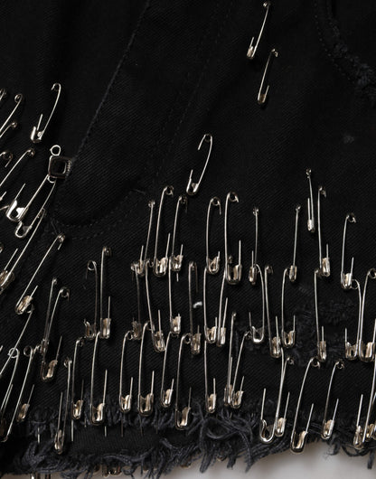 Dolce & Gabbana Black Pins Cotton Denim Hot Pants Shorts