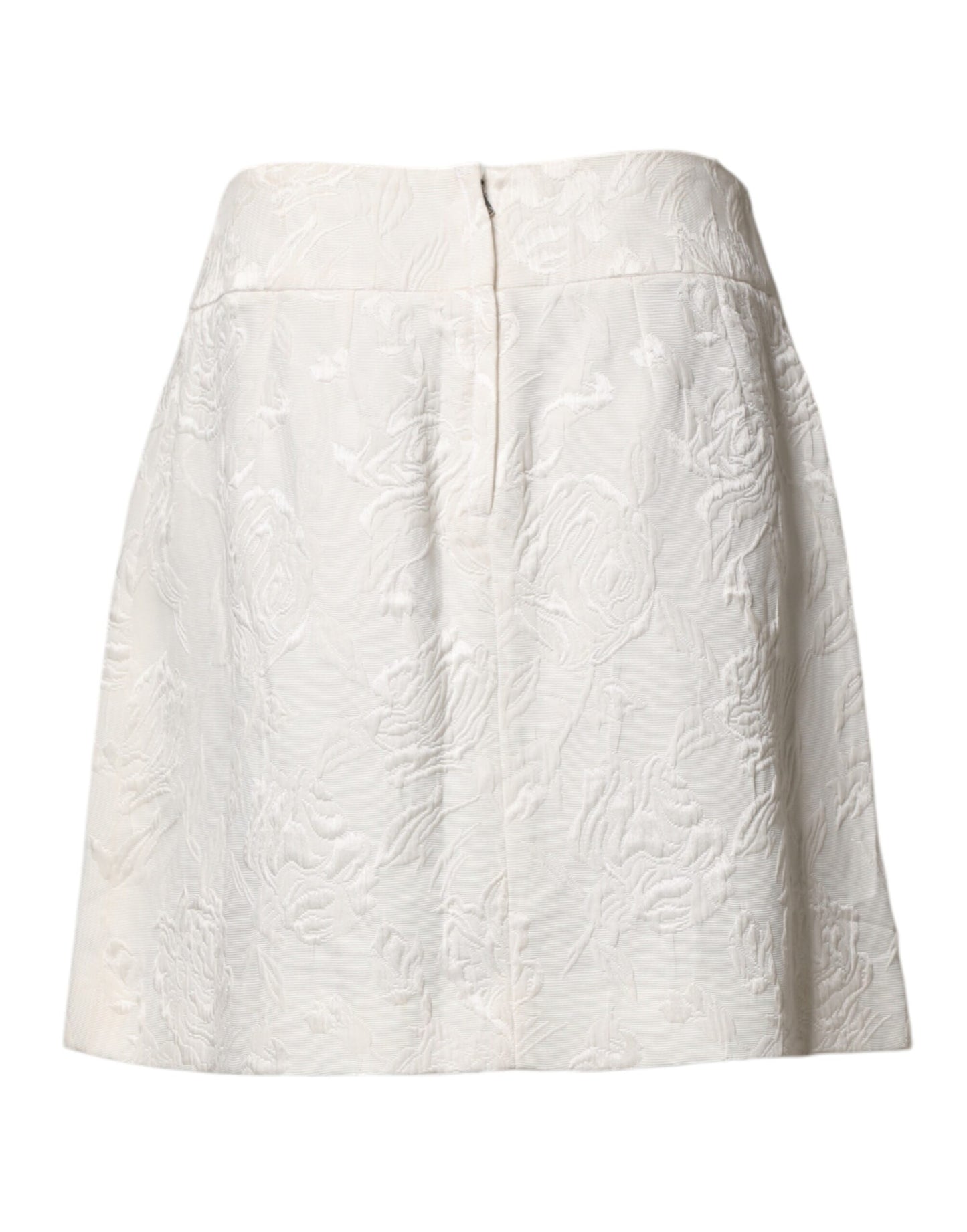 Dolce & Gabbana White Floral Brocade High Waist Mini Skirt