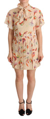 Red Valentino Beige Ascot Collar Short Sleeves Aline Mini Dress