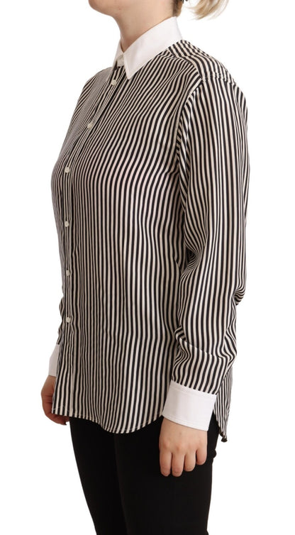Polo Ralph Lauren Black White Striped Long Sleeves Collared Top