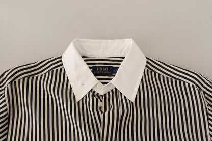 Polo Ralph Lauren Black White Striped Long Sleeves Collared Top