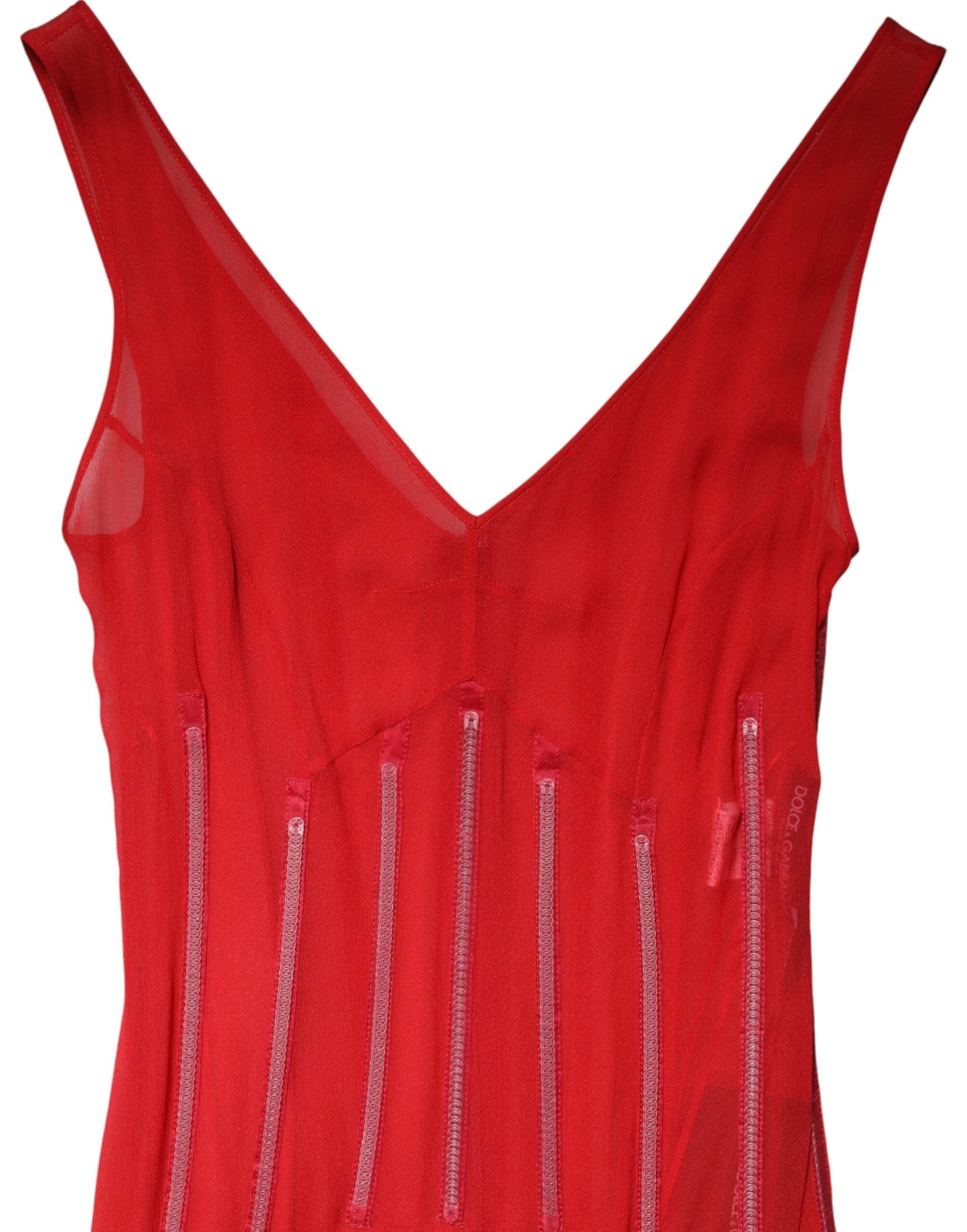 Dolce & Gabbana Red Silk Sleeveless Sheath V-neck Midi Dress