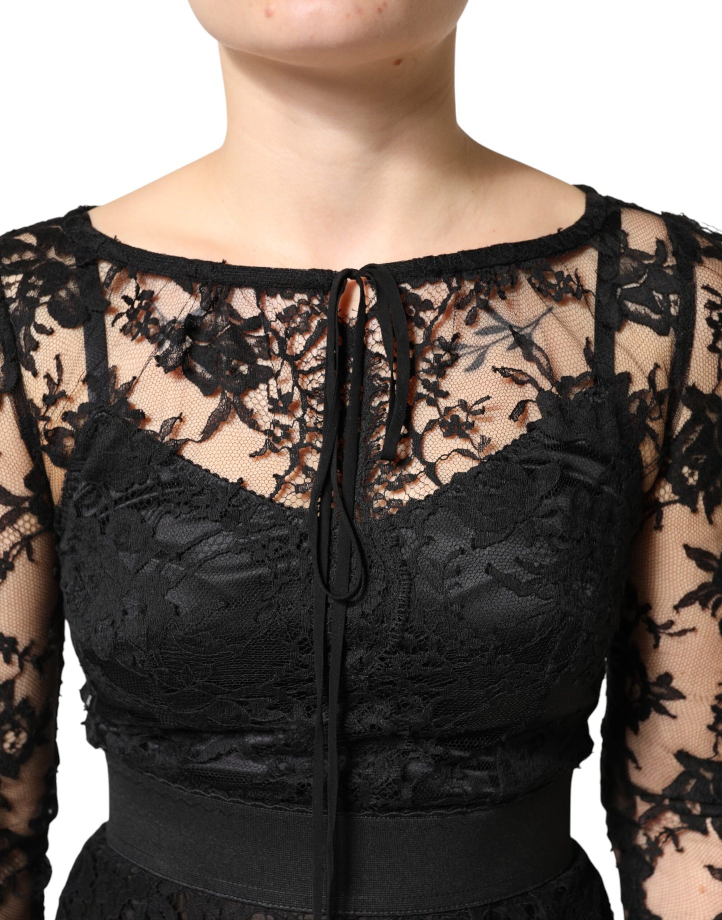 Dolce & Gabbana Black Lace Trim Cotton Sheath Midi Dress