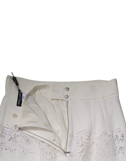 Dolce & Gabbana White Floral Lace High Waist Pencil Cut  Skirt