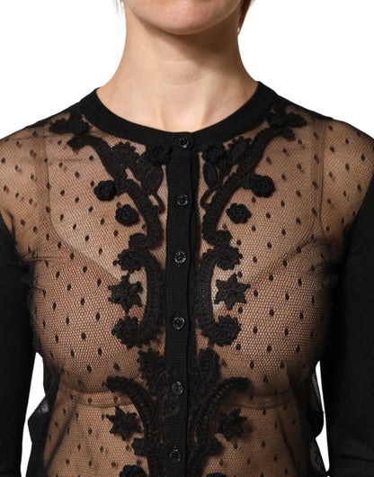 Dolce & Gabbana Black Sheer Button Down Cardigan Sweater