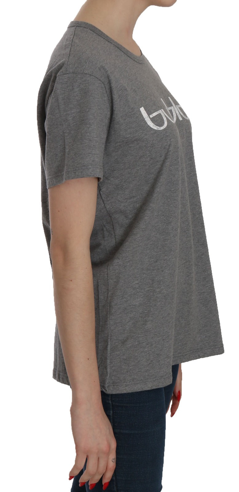 BYBLOS Cotton Grey Short Sleeve Round Neck Top T-shirt Blouse