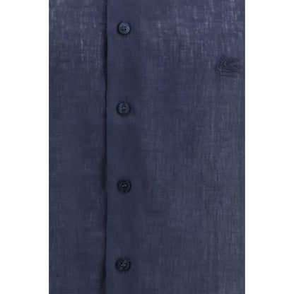 Etro Blue Linen Dress Shirt