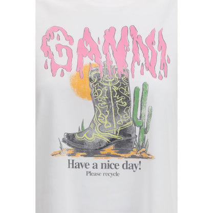 Ganni White Cotton T-Shirt