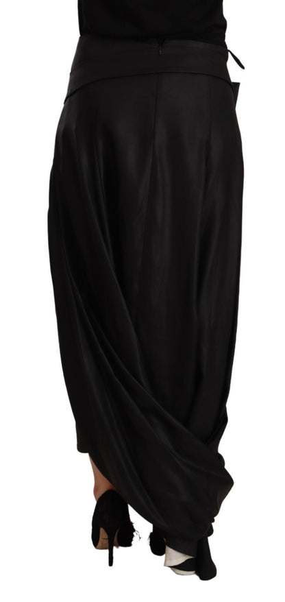 Celine Acetate Black High Waist Wrap Style Asymmetric Skirt