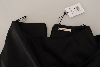 Celine Acetate Black High Waist Wrap Style Asymmetric Skirt