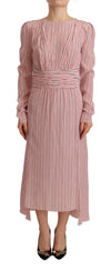 Ermanno Scervino Pink Stripes Long Sleeves Sheath Midi Dress