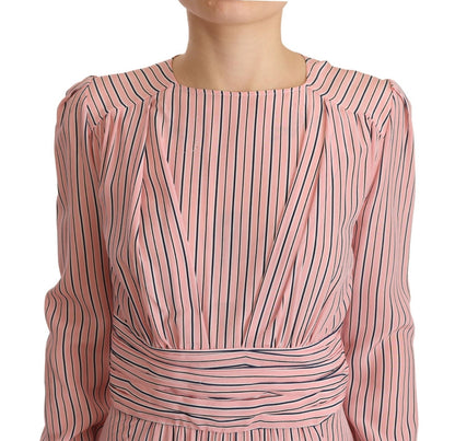 Ermanno Scervino Pink Stripes Long Sleeves Sheath Midi Dress