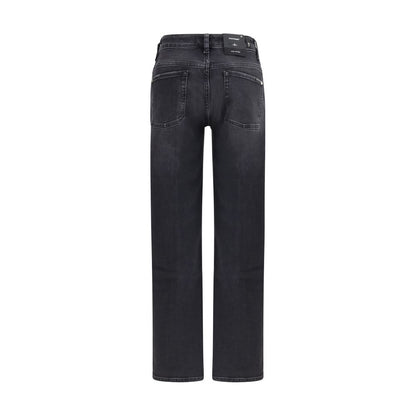 7FOR Black Cotton Straight-Leg Jeans