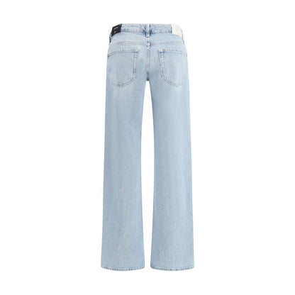 7FOR Light Blue Cotton Straight-Leg Jeans